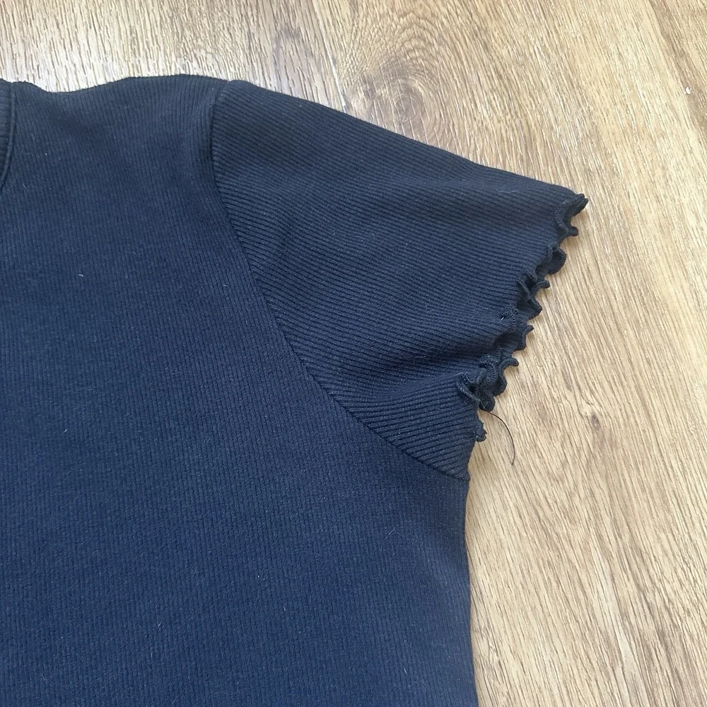Anthropologie Pilcro Black Ribbed Button Up Short Sleeve Lettuce Hem Shirt, M - Picture 4 of 10